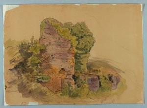 Turmbasis, Skizze von Ruinen im Wald