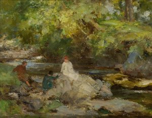Drei Figuren an einem Fluss von William Stewart MacGeorge