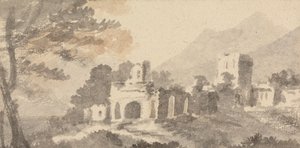 Italienische Landschaft mit Ruine eines Schlosses