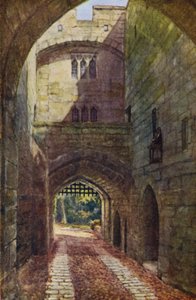 Warwick Castle: Torhaus und Fallgatter (Farblithografie) von William W. Quatremain