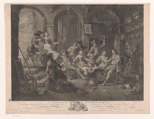 Interieur mit rauchender und trinkender Gesellschaft