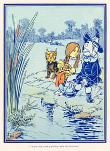 „Ich wurde erst gestern gemacht“, sagte die Vogelscheuche.“ aus „Der Zauberer von Oz“ von L. Frank Baum von William Wallace Denslow
