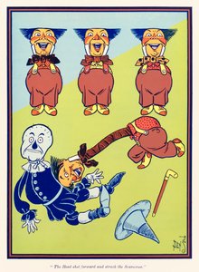 „Der Kopf schoss vor und traf die Vogelscheuche.“ aus „Der wunderbare Zauberer von Oz“ von L. Frank Baum von William Wallace Denslow