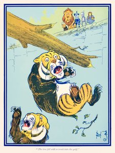 „Der Baum fiel mit einem Krachen in die Schlucht.“ aus „Der Zauberer von Oz“ von L. Frank Baum von William Wallace Denslow