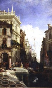 Ein Capriccio-Blick auf Venedig mit einer Prinzessin, die zur Gondel am Hintereingang der Scuola di San Marco geführt wird von William Wyld