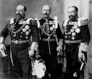 Der Prinz von Wales und seine Brüder bei der Hochzeit des Herzogs von York, 6. Juli 1893 von William and Daniel Downey