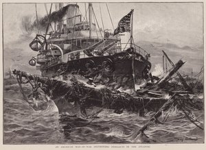 Ein amerikanisches Kriegsschiff zerstört Wracks im Atlantik