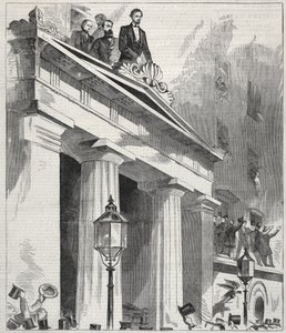 Abraham Lincoln, der gewählte Präsident, spricht zu den Menschen vom Balkon des Astor House, 1861 von Winslow Homer