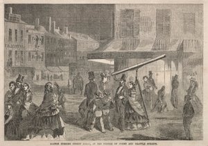 Abendliche Straßenszene in Boston, an der Ecke von Court und Brattle Streets, 1857 von Winslow Homer
