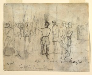 Zeichnung, Colonel William Dwight, Jr. inspiziert sein Regiment, 1862 von Winslow Homer