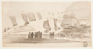 Strandszene mit Menschen und Fischerbooten, Cullercoats, England von Winslow Homer