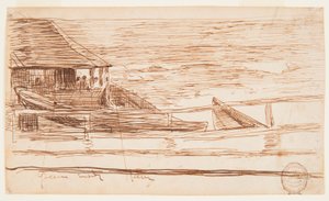 Haus an einem Geländer mit gestrandeten Dories, Cullercoats, England von Winslow Homer