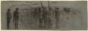 Zeichnung, Offizier und Adjutant inspizieren ein Geschwader, möglicherweise 1864 von Winslow Homer