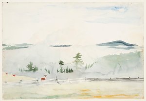 Landschaft mit Hirschen im Morgennebel von Winslow Homer