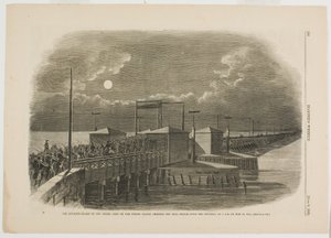 Die Vorhut der Großen Armee der Vereinigten Staaten überquert die Lange Brücke über den Potomac um 2 Uhr morgens am 24. Mai 1861 von Winslow Homer