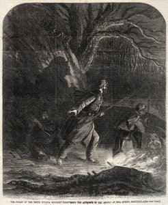 Die Vorhut des zehnten Indiana-Regiments entdeckt den Anmarsch der Rebellen bei Mill Spring, Kentucky von Winslow Homer