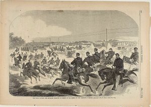 Die Union Kavallerie und Artillerie starten die Verfolgung der Rebellen auf dem Yorktown Turnpike von Winslow Homer