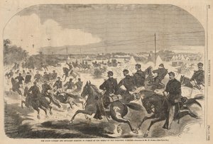 Die Kavallerie und Artillerie der Union brechen zur Verfolgung der Rebellen auf dem Yorktown Turnpike auf, aus Harper