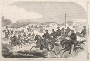 Die Union Kavallerie und Artillerie starten die Verfolgung der Rebellen auf dem Yorktown Turnpike, 1862 von Winslow Homer