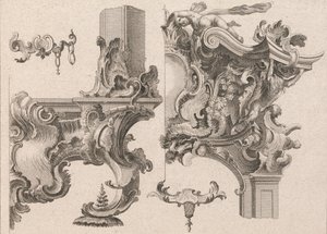 Vorschlag zur Dekoration des unteren rechten und oberen rechten Teils eines Altars, gedruckt ca. 1750-56 von Wolffgang Christoph Mayr