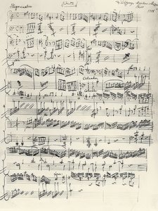 Beginn der Klaviersonate A-Moll. KV310. Autograph von Wolfgang Amadeus Mozart