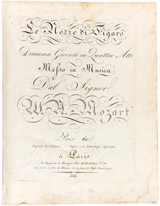 Titelblatt der Partitur Le nozze di Figaro dramma giocoso in quattro atti, zwischen 1806 und 1810