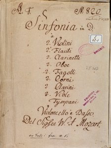 Erste Seite des Notenblatts für Symphonie Nr. 4 in D, von Mozart