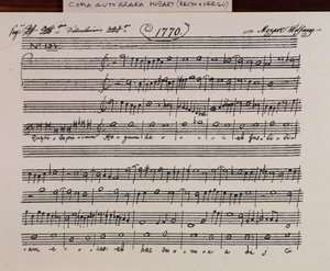 Notenseite für Querite primum regnum Dei von Mozart, um den Titel der Accademia filarmonico zu erhalten, Version korrigiert von Vater Martini (1770) von Wolfgang Amadeus Mozart