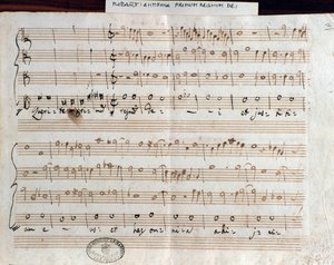 Notenblatt von Querite primum regnum Dei von Mozart zur Erlangung des Titels Accademico filarmonico (1770)