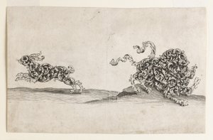 Löwe und Hase aus ornamentalem Blattwerk von Wolfgang Hieronymus von Bömmel