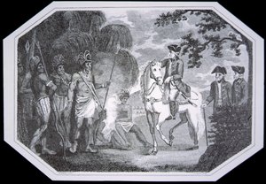 General Burgoyne und die Indianer im Jahr 1777, graviert von J. Taylor, aus 