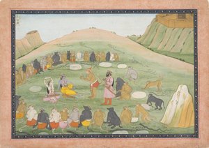 Hanuman belebt Rama und Lakshmana mit Heilkräutern..., Ramayana-Serie, ca. 1790 von Workshop active in the First generation