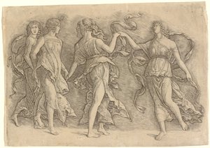 Vier tanzende Musen von Workshop of Andrea Mantegna