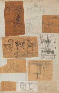 Seite aus einem Sammelalbum mit Zeichnungen und mehreren Drucken von Architektur, ca. 1800-1850. Schöpfer: Werkstatt von Charles Percier, Werkstatt von Pierre François Léonard Fontaine