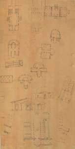 Seite aus einem Sammelalbum mit Zeichnungen und mehreren Architekturabdrücken, ca. 1800-1850. Schöpfer: Werkstatt von Charles Percier, Werkstatt von Pierre François Léonard Fontaine