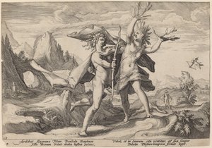 Daphne wird in einen Lorbeerbaum verwandelt von Workshop of Hendrick Goltzius, after Hendrick Goltzius