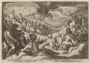 Jupiter berät sich mit den Göttern über die Zerstörung des Universums von Workshop of Hendrick Goltzius, after Hendrick Goltzius