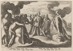 Jupiter und die Götter bitten Helios, die Kontrolle über den Wagen wieder zu übernehmen von Workshop of Hendrick Goltzius, after Hendrick Goltzius