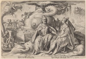 Der Streit zwischen Jupiter und Juno von Workshop of Hendrick Goltzius, after Hendrick Goltzius