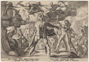 Die Riesen erklimmen den Himmel von Workshop of Hendrick Goltzius, after Hendrick Goltzius