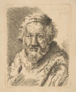 Büste eines alten Mannes in einem Mantel mit Pelzkragen von Workshop of Rembrandt