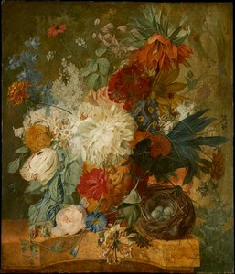 Stillleben mit Blumenstrauß und Vogelnest von Wybrand Hendriks
