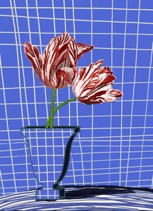 Rote Tulpen blaues Gitter