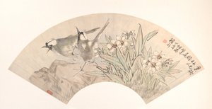Vögel und Narzissen, datiert 1883