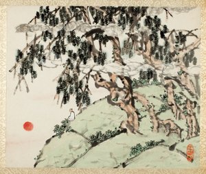 Landschaft und Figur, aus einem Album von Landschaften und Kalligraphie für Liu Songfu