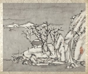 Landschaft und Figur, aus einem Album von Landschaften und Kalligraphie für Liu Songfu von Xugu
