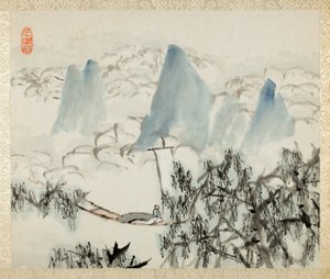 Landschaft mit Figur, aus einem Album von Landschaften und Kalligraphie für Liu Songfu von Xugu