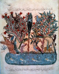 Die geheimnisvolle Insel, bevölkert von seltsamen Tieren. Miniatur aus den Maqamat von Abu Mohammed al-Kasim ibn Ali Hariri, illuminiert von Yahya Mahmud al-Wasiti von Yahya ibn Mahmud Al Wasiti