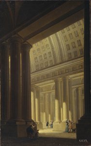 Die Innenansicht eines Tempels. Ein dorisches Vestibül, 1781