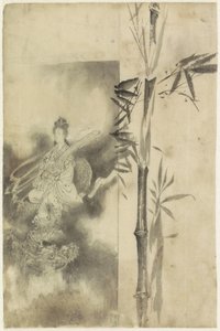 Thronende Göttin auf einem Drachen und Bambusstängel von Yamamoto Shinryo Baiitsu